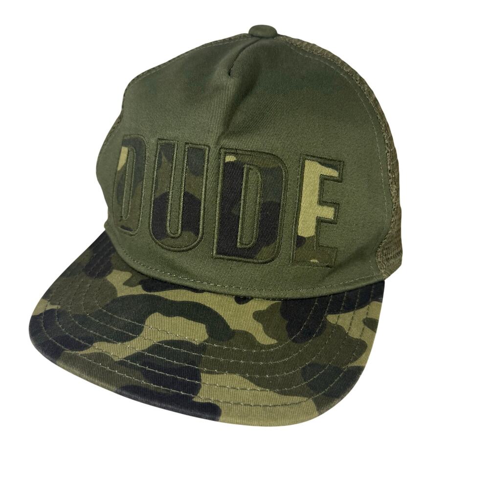Crazy 8 Boys Camo Trucker Hat Green Mesh Snapback Adjustable "DUDE"